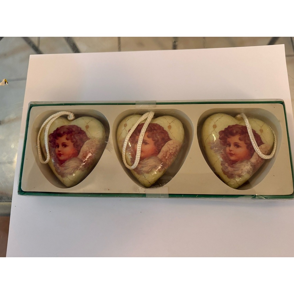 Vintage Current Inc Victorian Angels Heart Decoupage Ornaments Set of 3 Boxed